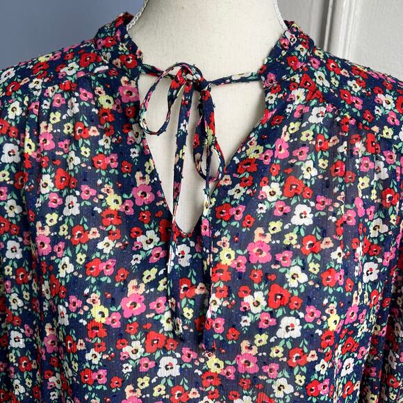 Rachel Zoe Flowy Peasant Top Puffy Sleeves Floral Print Blue Pink Size Small - Picture 6 of 12